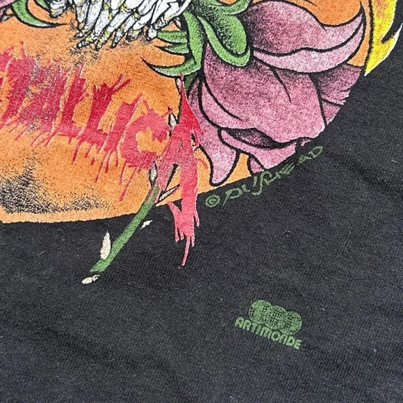 Vintage 90s Metallica Pushead Flaming Skull Heart Artimonde T Shirt Mens XL - Picture 14 of 16